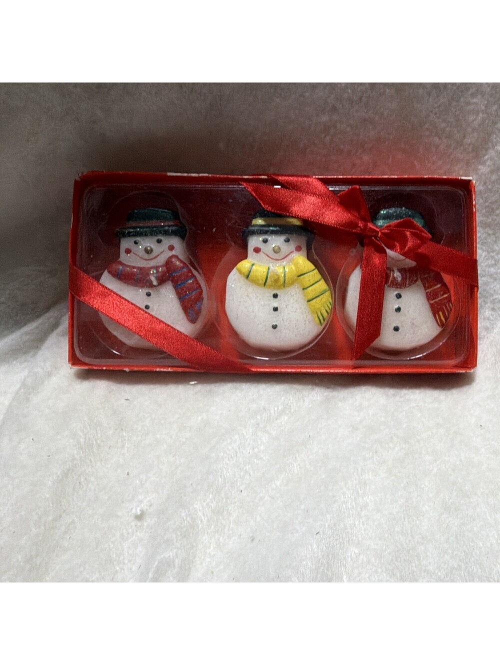 Elle Banna White/Red/Green Christmas Snowman Wax Candle Set, Glitter, 3
